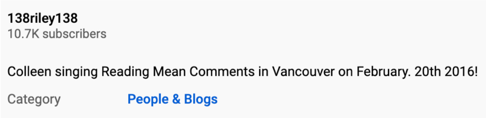 Description of 138riley138's video of Colleen singing Reading Mean Comments.