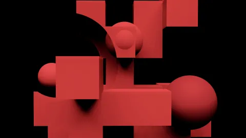 assorted red geometric shapes set against a black background