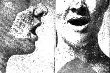 split image showing two close-up mouths