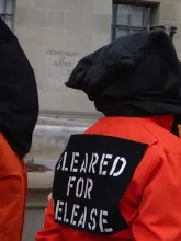 Picture of Guantanamo Protesters dressed as detainees, Jan 2015-64 by Debra Sweet