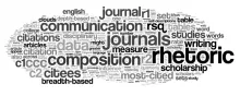wordcloud with rhetoric, composition, and journals as prominent words
