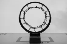 basketball hoop looking up from beneath