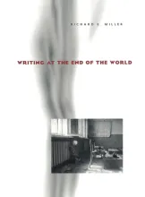 Book cover to Writing at the End of the World, destroyed classroom image over white background