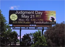 Billboard reading “Judgment Day May 21, 2011” with radio frequency “610 AM Radio FamilyRadio.com”